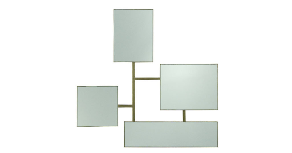 Elizabeth Garouste , miroir minimaliste en fer forgé argent avec 4 miroirs carrés et rectangulaires de tailles différentes reliés par des tiges en fer forgé argent