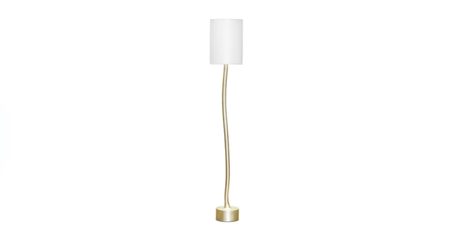 mattia bonetti minimalist floor lamp, with a curved shape, in silvered bronze, cylindric white shade