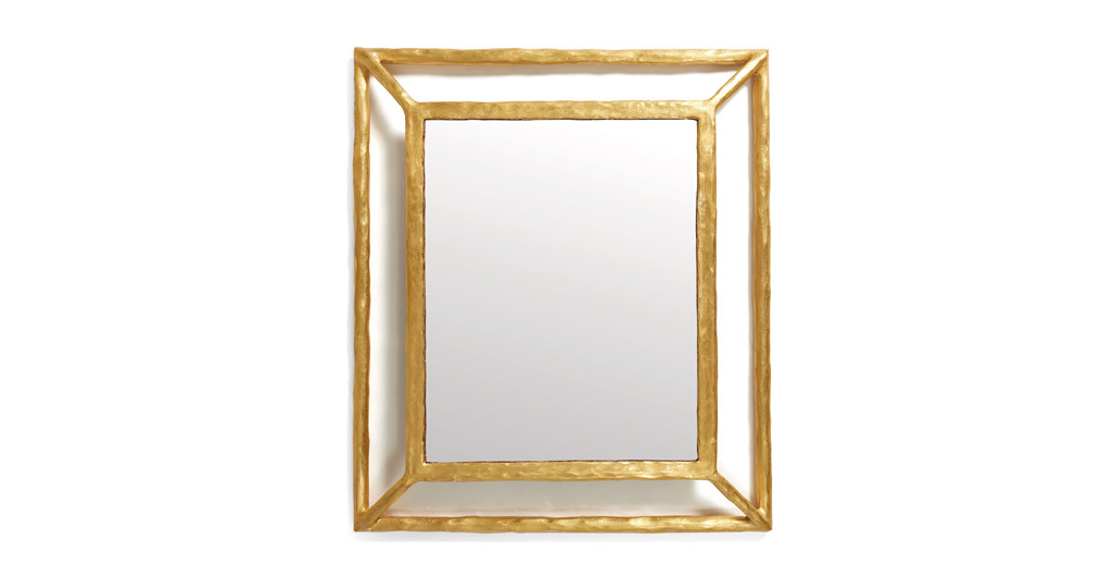 Mattia Bonetti, rectangular mirror surrounded by two gilded wrought iron frame