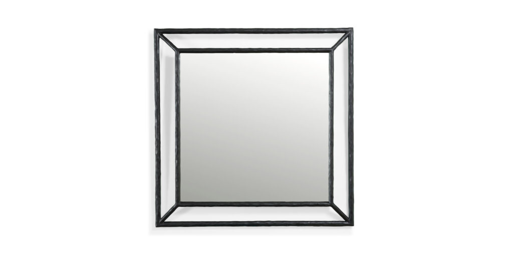 mattia bonetti , miroir minimaliste carré en fer forgé noir