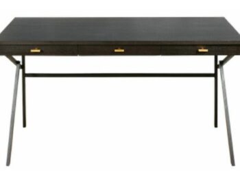 Garouste Bonetti, big desk with legs in black iron in a K shape, and top in dark wood and 3 drawers with gold handles