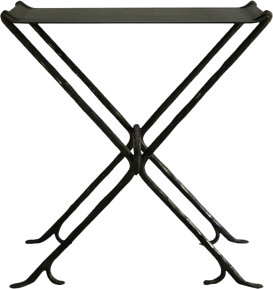 Garouste Bonetti, rectangular side table, legs in in black wrought iron which end each in 2 forks, black metal top