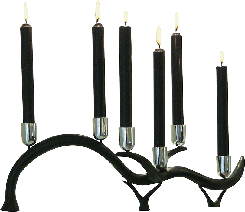 Elisabeth Garouste, chandelier avec 6 branches en bronze noir et porte bougies argentées