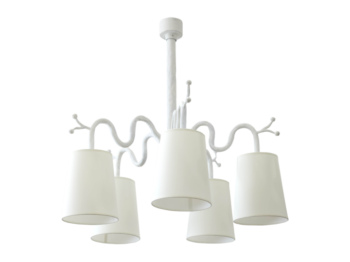 Garouste Bonetti, white chandelier in wrought iron with 5 branches