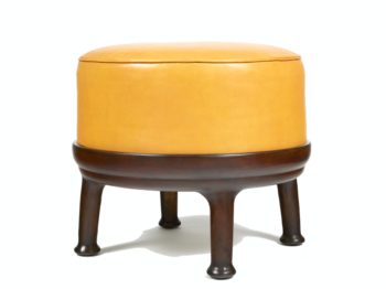 Eric Schmitt, stool with a round shape, seat in yellow leather and base in brown bronze