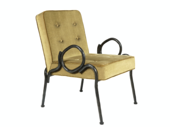 Eric Schmitt armchair in brown wrought iron, seat and back covered with green velvet