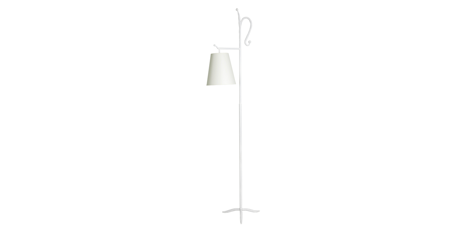 Garouste and Bonetti, white floor lamp in wrought iron with a stick ending with a crook