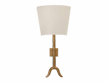 Garouste Bonetti, wall lamp with a white rounded screen, and a patinated gold wrought iron rod which divides at the bottom into an elegant fork