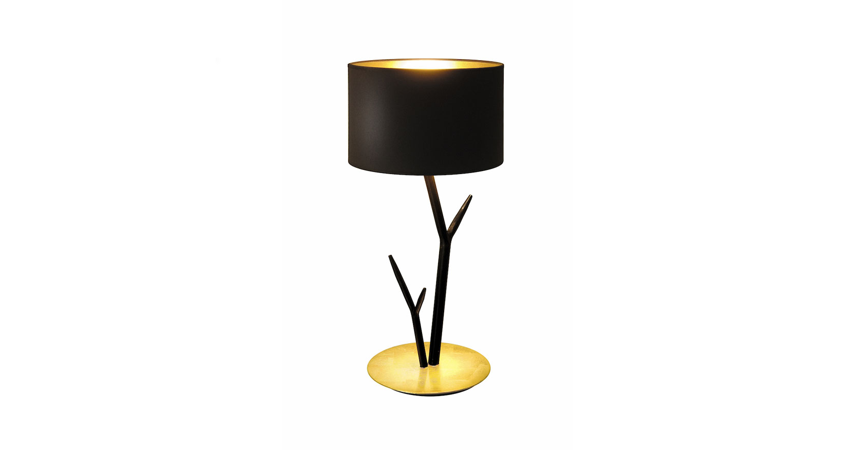 Eric Robin sculpted iron lamp. Gold leaf gilded base with black patinated iron braches, the central stem supports lampshade with a shiny gold interior and black exterior.