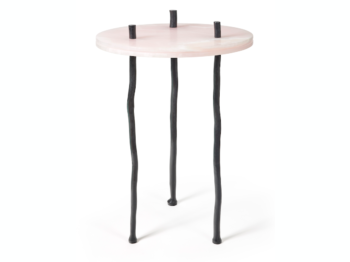 Eric Schmitt, side table with a round pink marble top, and 3 curved legs in black bronze