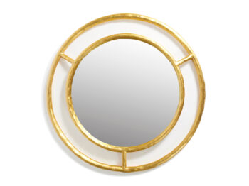 Mattia Bonetti, round mirror surrounded by 2 circles in gold wrought iron