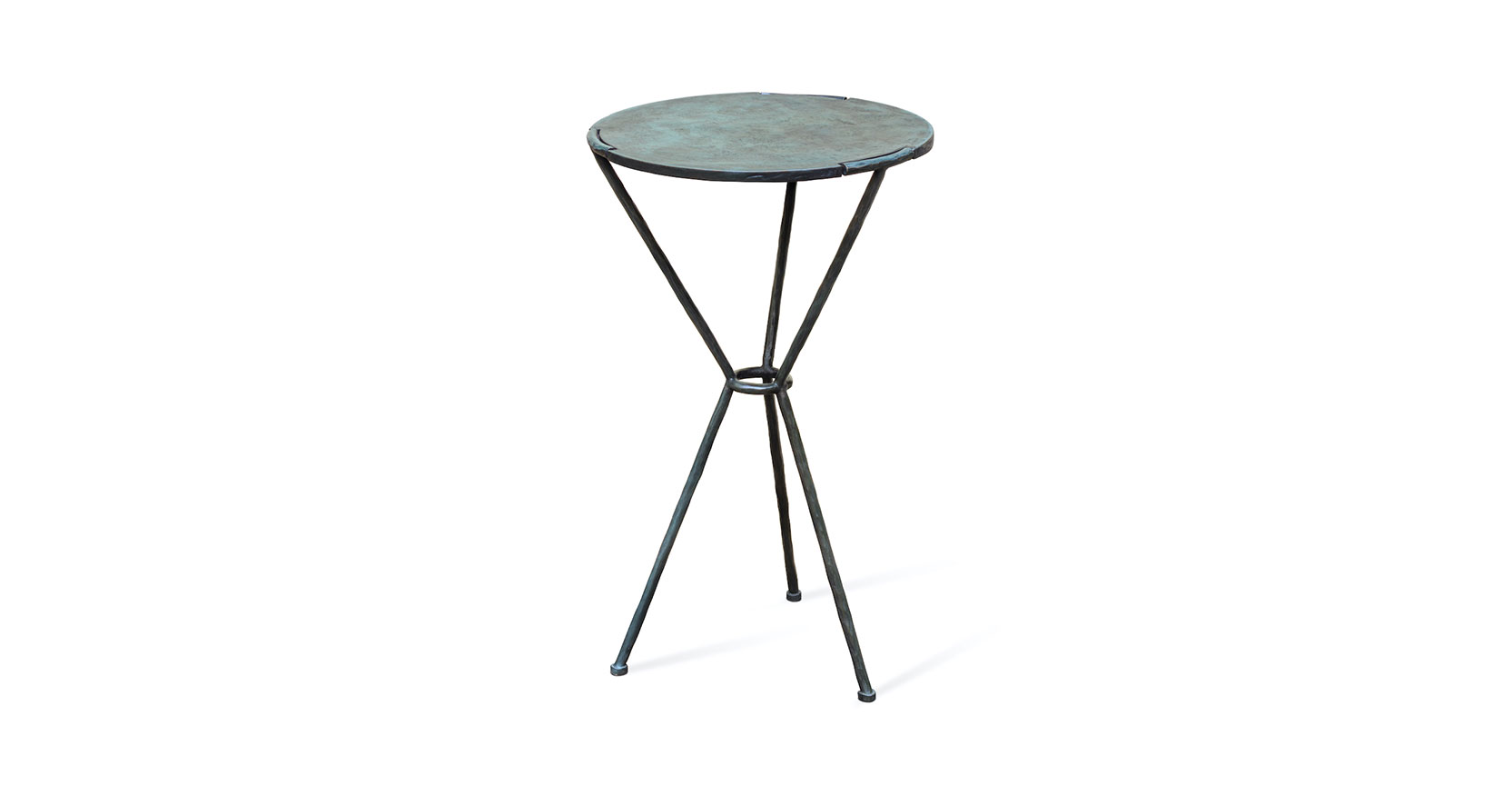 Mattia Bonetti, round pedestal table in dark green bronze, with 3 legs joined at mid-height which flare out to hold the sculpted top