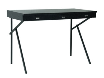 Garouste Bonetti, minimalist desk with legs in black iron with a K shape, and top in dark wood and 3 drawers