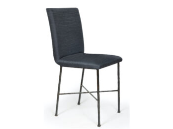 Garouste Bonetti, minimalist chair in black wrought iron, seat and back in black fabric