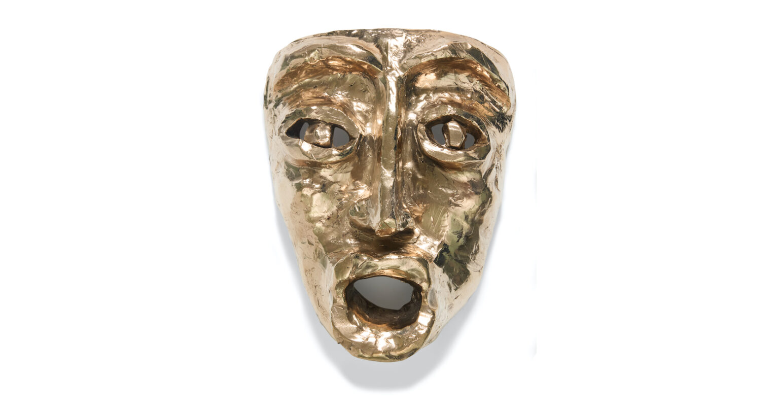 Masque baroque en bronze or, création 2024 Elizabeth Garouste