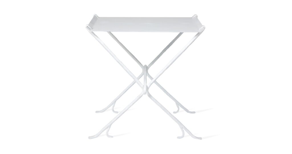 Isis side table by Garouste and Bonetti, foot in the shape of a double cross, rectangular white patina metal top, feet in white patinated wrought iron, new version 2024