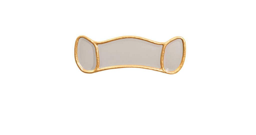 New design 2025, by Mattia Bonetti for the Poetic Design exhibition, horizontal artistic mirror evoking a butterfly, in wrought iron, in three parts gilded with gold leaf, presented at Artcurial, made by Diego Giacometti's ironworker