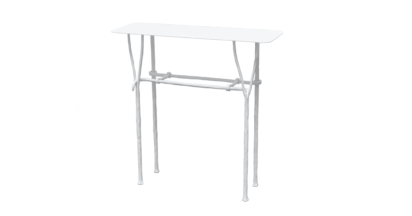 2026, console rectangulaire luxe par les designers Garouste et Bonetti, en fer forgé blanc et métal blanc