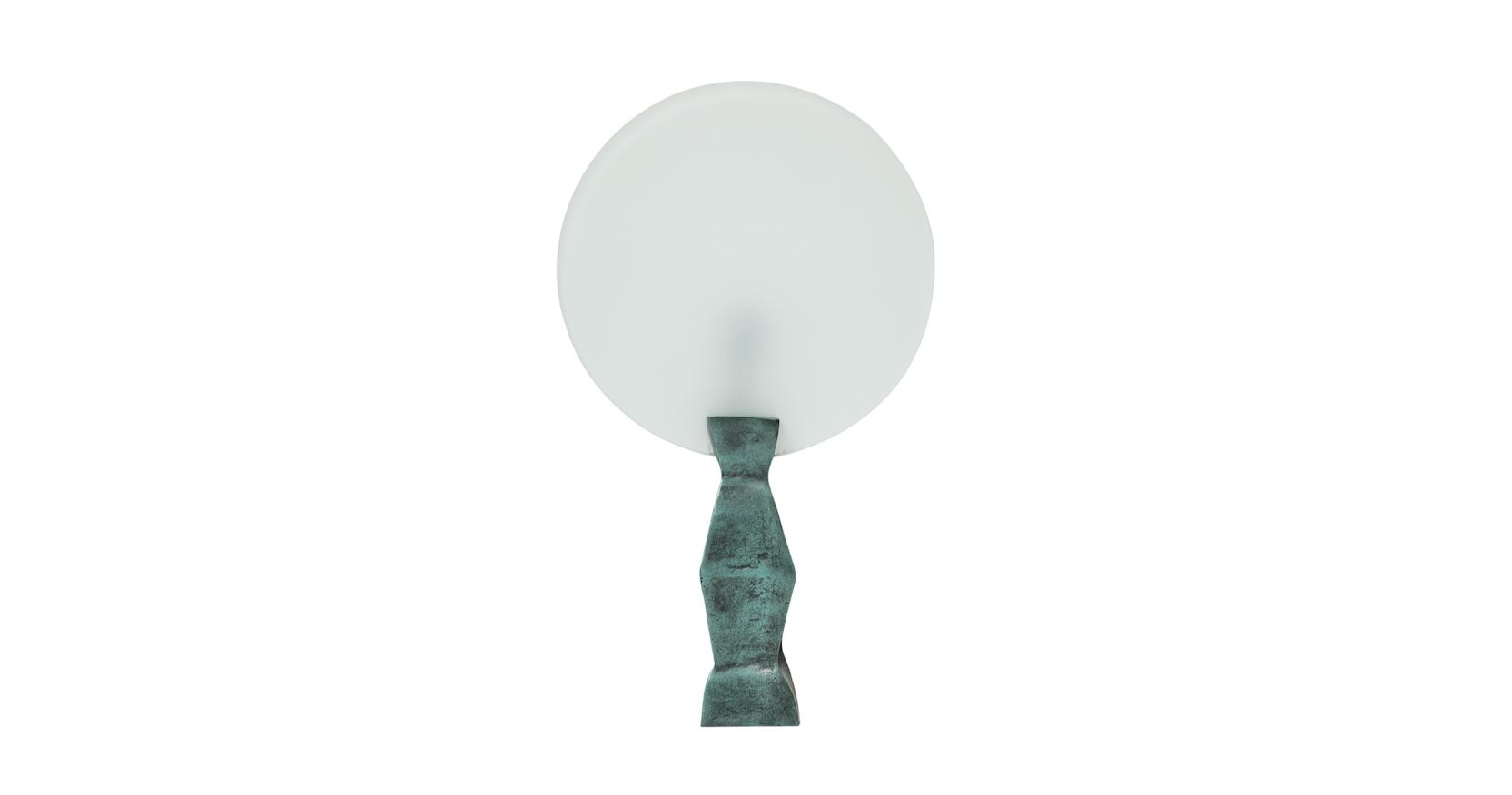 2026, Garouste and Bonetti Moon Lamp, an iconic piece by Elizabeth Garouste and Mattia Bonetti with a solid green bronze base in a geometric shape topped by a flat, round, opaque glass, a symbol of French luxury interior design