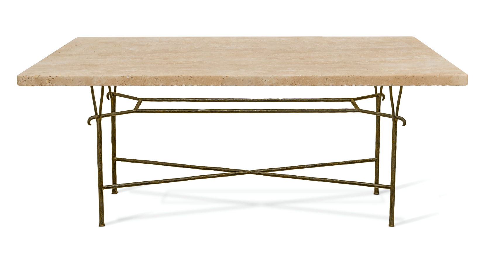 2026, new Fourches dining table, luxury design by Garouste Bonetti, beige marble top, and wrought iron legs by Diego Giacometti's ironsmith, luxury french furniture interior design
