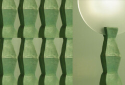 garouste bonetti, lampe avec un pied en bronze vert dans lequel est fixé un rond en verre dépoli